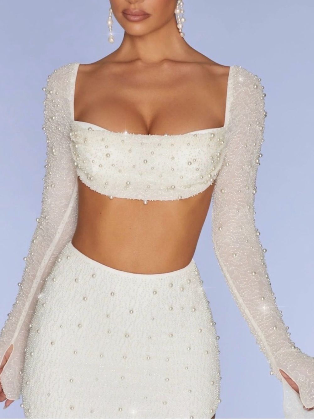Oh Polly Ivory White Pearl Beaded High Slit Midi Skirt Bridal Wedding Party 2 S - Picture 4 of 11